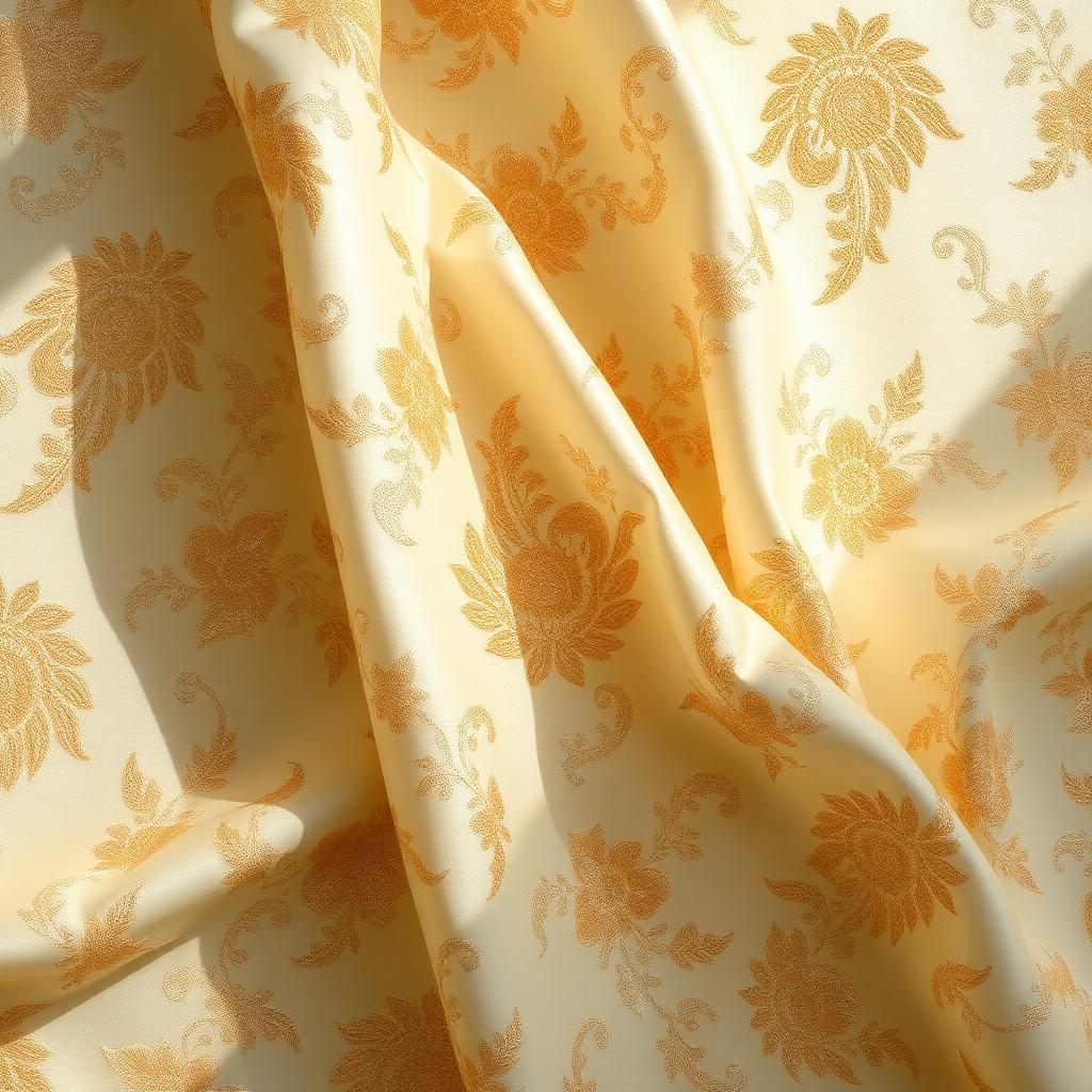 Cream and gold embroidered fabric sample