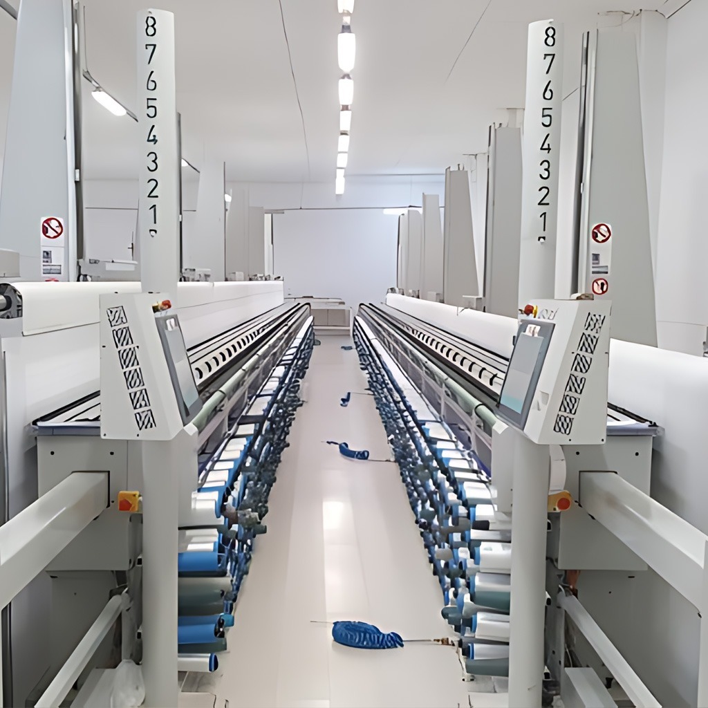 Swiss Lässer MD57 Schiffli embroidery machine on factory floor